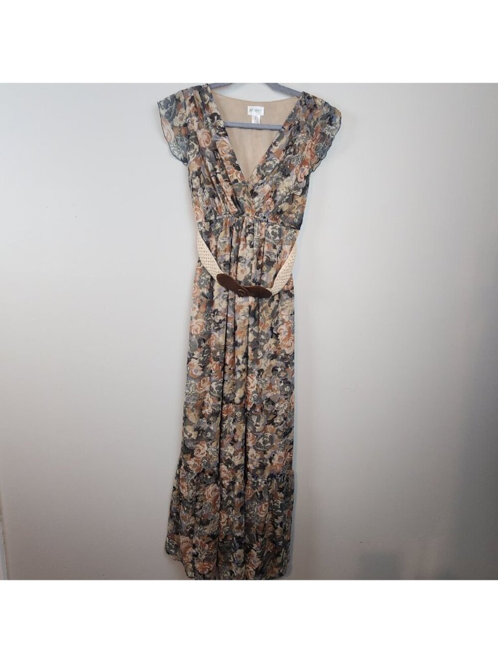 Motherhood Maternity Short Sleeve belted maxi dress sz S boho romantic